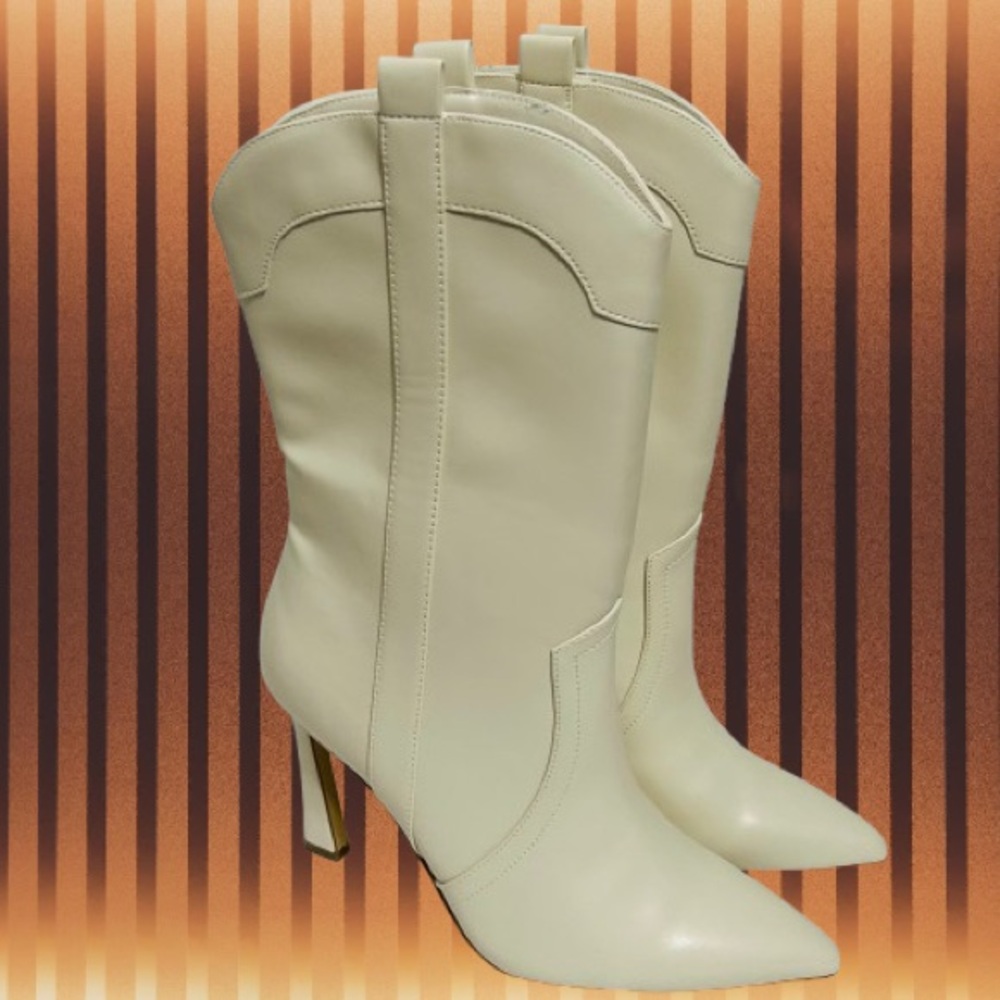 Madden Girl, Women's River Flare Heel Western Dress Booties, Size 10M Color Ecru